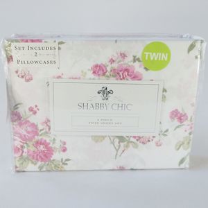 2023 Rachel Ashwell Shabby Chic 4 pc Twin Pink Floral Roses Farmhouse Sheet Set